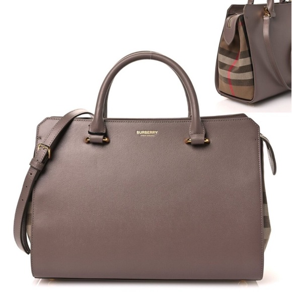 Burberry Banwell Bag in Grey Mink Leather with Nova Check Sides NEW - Picture 1 of 11